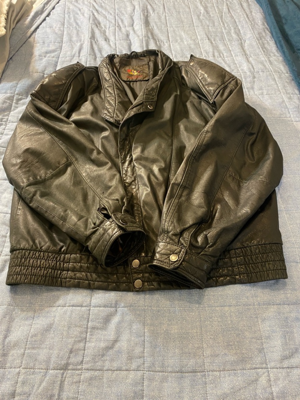 Vintage Dinno Gallucci Men's Black Leather Bomber Jacket - Classic Varsity Style